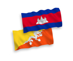 Flags of Kingdom of Cambodia and Kingdom of Bhutan on a white background