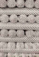 Bales of metal stehes, wires and metal structures. Warehouse on the production of metal products metal.