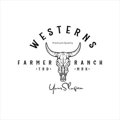 Buffalo for western countryside farm ranch country logo design Vintage retro  - obrazy, fototapety, plakaty