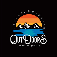 Panoramic night with mountain moon logo vector symbol illustration design