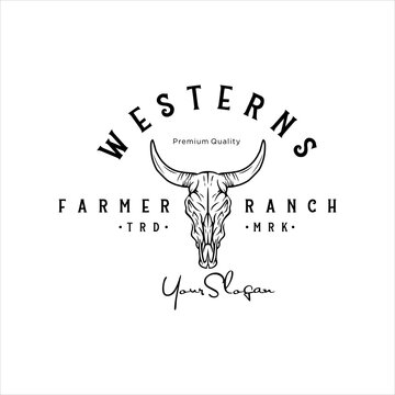Buffalo for western countryside farm ranch country logo design Vintage retro 