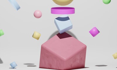 Abstract illustration cube, ball, shape 3d rendering