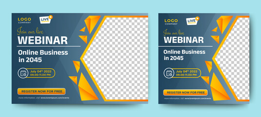 Online Business live webinar banner invitation and social media post template. Business webinar invitation design. Vector EPS