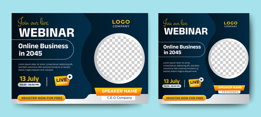 Online Business live webinar banner invitation and social media post template. Business webinar invitation design. Vector EPS