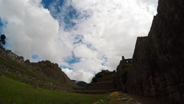 panorama of old ancient inca indian town Machu Picchu, amateur photography mobile phone, travel concept