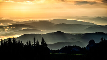 Sunrise in the Rarau mountains, Eastern Carpathians, Romania.