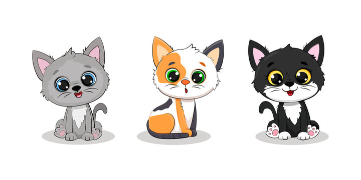 Set of cute cartoon kittens on a white background.Cute cat.Vector illustration