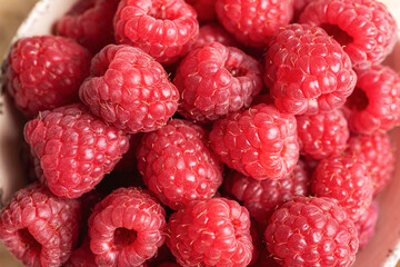Top view of a bunch of raspberries, close-up