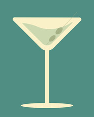 hand drawn martini. alcoholic drink for summer holiday and beach. Vector cocktail