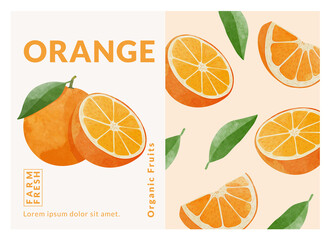 Orange packaging design templates, watercolour style vector illustration.