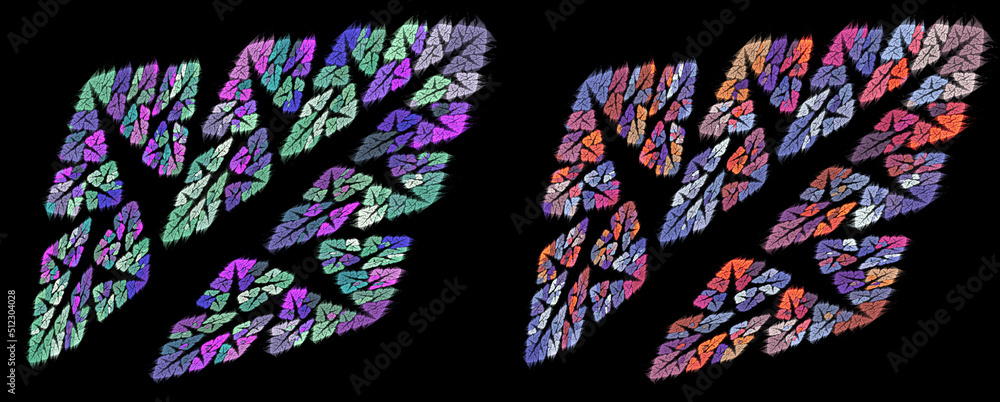 Poster abstract trees with colorful foliage create a pattern on a black background. elements of graphic des