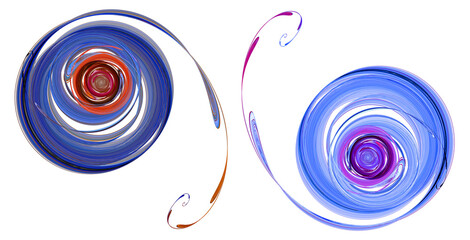 Tangles of blue lines are coiled in a spiral and create a pattern on a white background. Elements of graphic design. 3d illustration. 3d rendering.