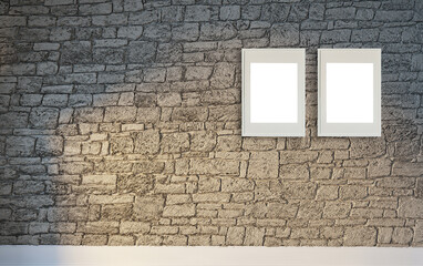 brick stone wall interior design for home, office, hotel and bedroom. 3D illustration