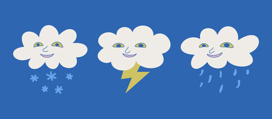Set of isolated weather icons. Cute collection of cloud illustrations. Vector design elements of cloudy weather.	