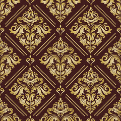 Fototapeta premium Classic brown and golden seamless vector pattern. Damask orient ornament. Classic vintage background. Orient pattern for fabric, wallpapers and packaging