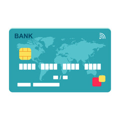 Abstract credit card template with gold chip and World map background. Vector illustration