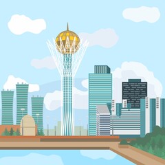 Vector image of the urban landscape of the capital of Kazakhstan Nursultan, Astana