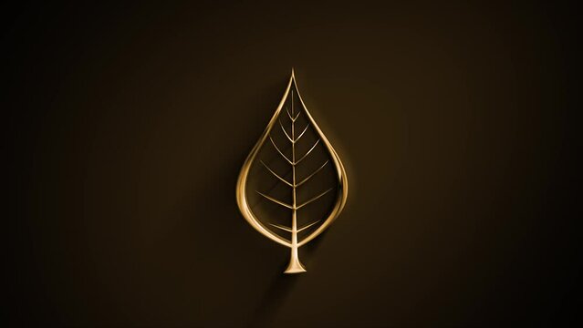 Abstract Gold Leaf Icon Drawing Reveal Animation/ 4k animation of an abstract ink painted leaf icon revealing animation background
