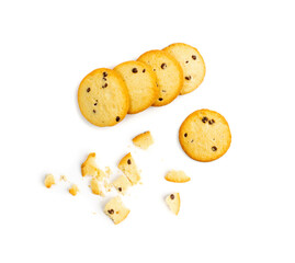 Chocolate Chip Biscuits Isolated, Golden Butter Cookies