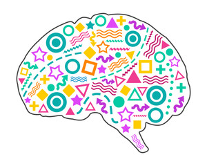 Brain Symbol Filled With Various Symbols Colorful
