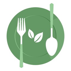 Cutlery fork spoon and plate with plants. vector sketch. hand drawing isolated
