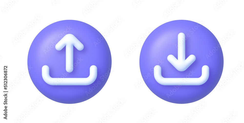 Aufkleber modern button with download and upload 3d for concept design. load internet data symbol. cloud techn