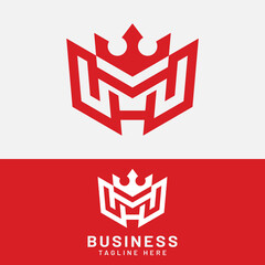 M H MH HM Letter Monogram Initial with Crown Logo Design Template. Suitable for General Sports Fitness Finance Construction Company Business Corporate Shop Apparel in Simple Modern Style Logo Design.