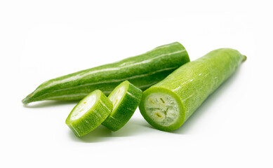 Snake gourd close up isolated on white background.