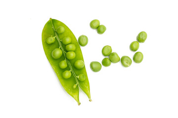 Fresh green pea isolated on white background with clipping path