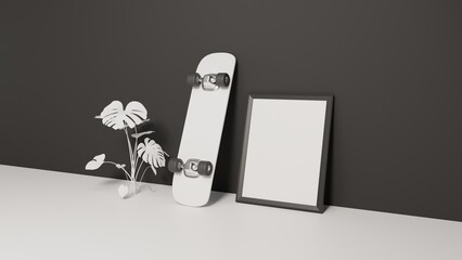 Empty white frame for mockup design. 3d render.