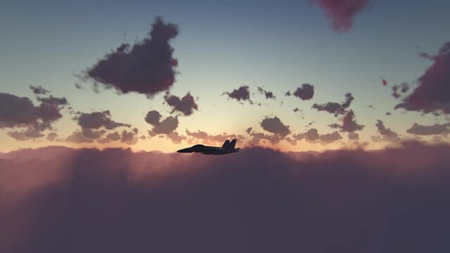 F18 Military Airplane Sunset animation.Full HD 1920&times;1080.10 Second Long.