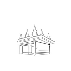 logo design outline home and trees