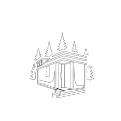 outline house and trees logo design