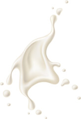 White fluid splash. Realistic falling liquid drops