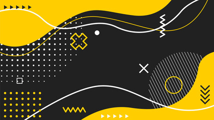 Memphis black background with halftone and line element design