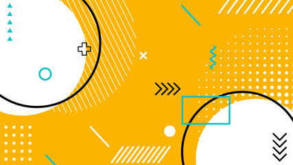 Yellow background with halftone and memphis element flat design