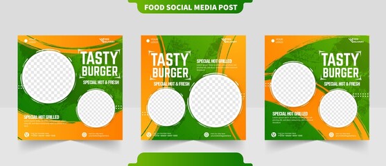 Burger fast food delicious menu or restaurant promotion menu for social media post square flyer banner templates