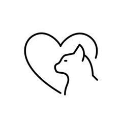 Cat love. Pet care icon. Pixel perfect, editable stroke line