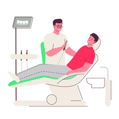 Dentist. The patient is sitting in the dentist's chair. Tooth treatment. Dentistry Vector flat illustration