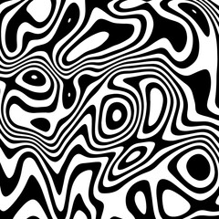 Black and white abstract striped background. Optical illusion. Smooth and wavy lines