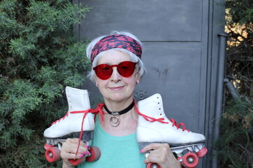 American senior roller girl with cool look 