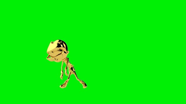 Golden boy robot dance, seamless loop, Green Screen