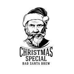  Christmas Beer Label with Santa Claus smoking a Cigar