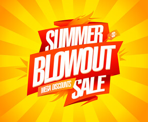 Summer blowout sale, mega discounts, vector web banner - obrazy, fototapety, plakaty