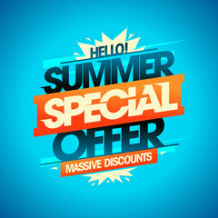 Summer special offer, massive discounts, summer sale vector web banner or flyer