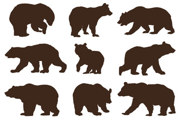 Set of bear silhouettes (9 pieces)