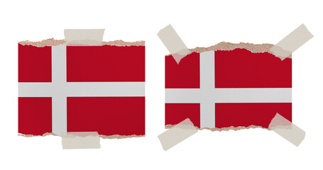 Ripped paper backgrounds in colors of national flag isolated on white. Denmark