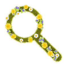 Flowery Grassy Magnifier Glass Symbol Shape Isolated