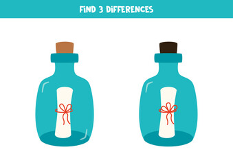 Find 3 differences between two bottles with note.