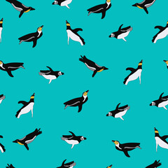 Obraz premium Swimming penguin seamless vector pattern
